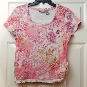 4/$15 🌻 CORAL BAY Size M Pink Patterned Shirt